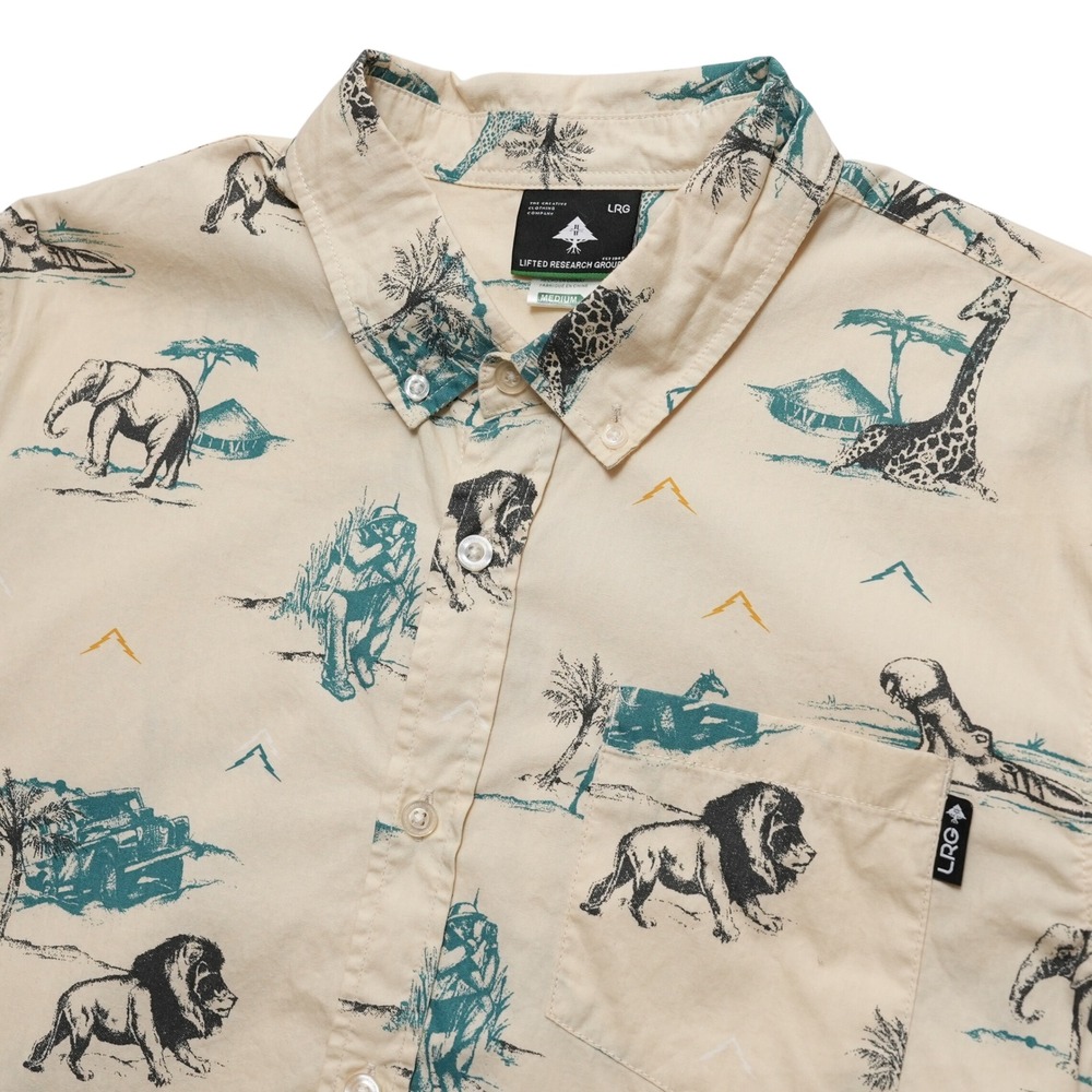 LRG Safari Print Shirt Mens Medium Jungle Animal Vacation Streetwear